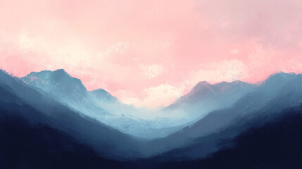 Fototapeta premium Misty mountain landscape bathed in the soft light of dawn