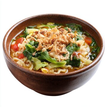 Indonesian Mie Kuah Noodle Soup, Isolated on White