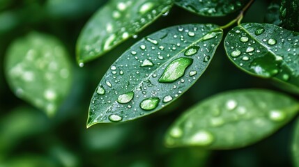 Fototapeta premium Green Leaf with Dew Drops