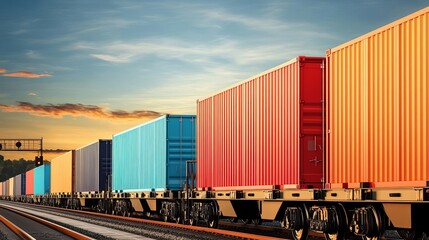 Obraz premium Cargo containers loaded on freight train, logistics