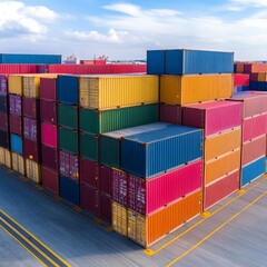 Fototapeta premium Cargo containers on dock, shipping logistics, seamless global trade