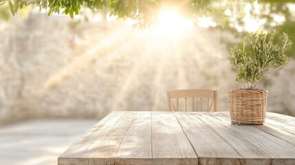 Serene Outdoor Dining Oasis, inviting space with natural materials and greenery, designed for social harmony and tranquil gatherings
