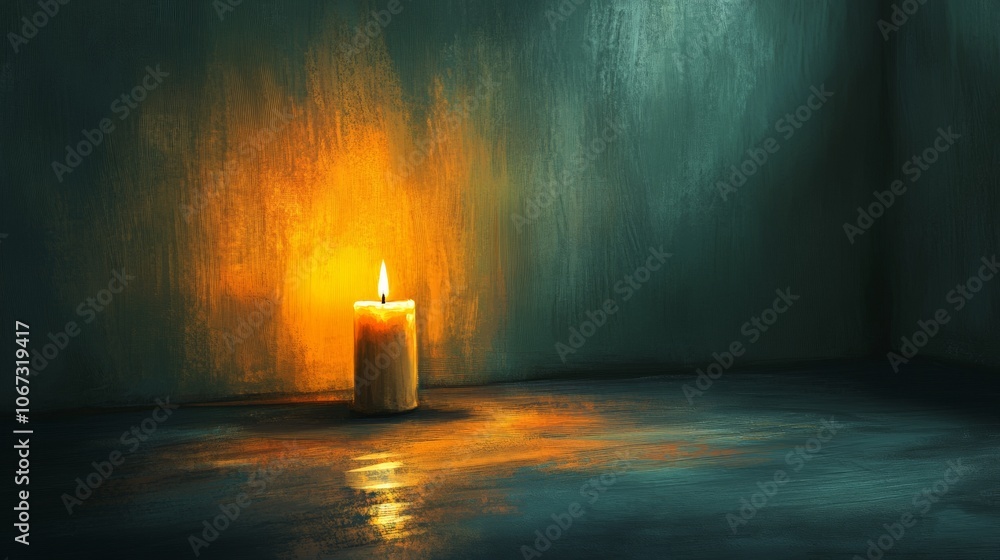 Poster candlelight in an empty room, warm glow casting flickering shadows, evoking solitude and introspecti