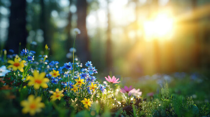 Obraz premium vibrant meadow filled with colorful wildflowers and sunlight