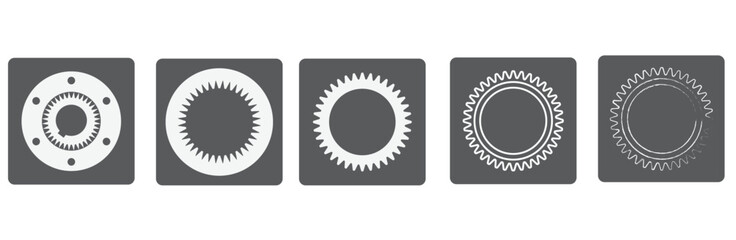 Gear coupling, top view. Set of icons gears for the site, product descriptions for industry and production.