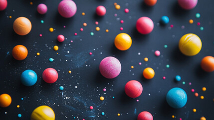 Valentine's Day vector illustration with red and pink hearts, balls, and light effects on a red background