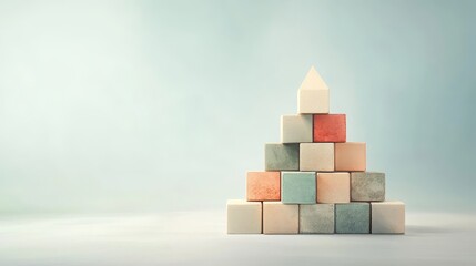 Investment Growth Pyramid, a geometric structure of ascending blocks representing stages of financial returns, designed in cool tones.