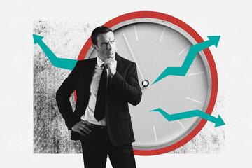 Composite trend artwork sketch image collage of business aim goal target success young man hand...
