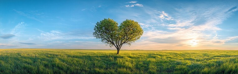 Obraz premium Tree in the shape of a heart under blue sky in springtime, nature and love symbol