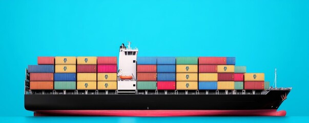 Obraz premium Cargo ship in port, containers stacked, seamless transportation network