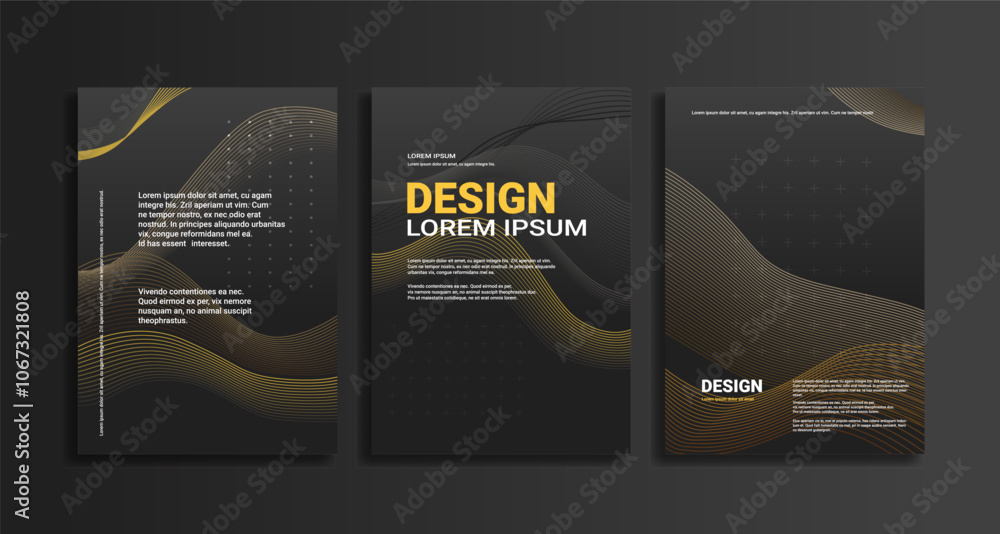 Poster brochure template with abstract wave design for advertising and business. sleek black background wit