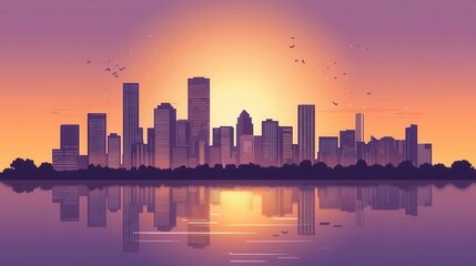 Fototapeta premium Abstract Cityscape Silhouette with Soft Sunset Lighting