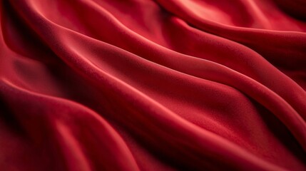 Fototapeta premium Close-up of luxurious red fabric with smooth folds and texture