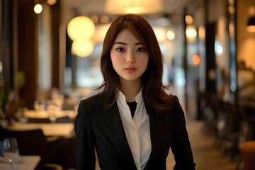 Fototapeta premium TN00985.jpg (2048Ã—1367) (discordapp.com), a realistic photo of 30-year-old Japanes woman, now she wears business suits, and working at modern stylish office. generative ai