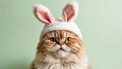 Persian Cat with Bunny Ears Hat in Soft Colors
