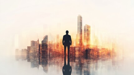 Investor silhouette against a futuristic financial skyline, showcasing the transformation of investment trends and opportunities.
