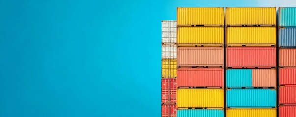 Obraz premium Freight ship with stacked containers, international logistics