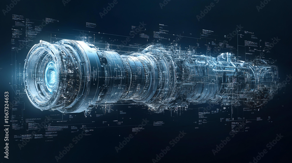 Poster detailed blueprint of advanced motor core with metallic circuits, showcasing intricate designs and f