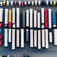 Fototapeta premium Freight truck fleet ready for distribution, transportation hub, logistics efficiency