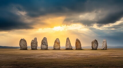 Ancient Monoliths in Remote Wilderness, enigmatic stone formations, echoes of prehistoric rituals, whispers of ancient civilizations