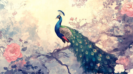 Fototapeta premium A beautiful peacock in a beautiful background