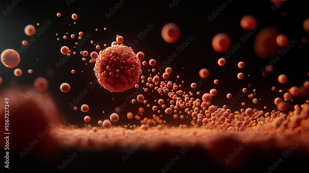 Aufkleber 3D rendered view of pathogen particles under bright light, showcasing intricate details and dynamic movement in dark environment