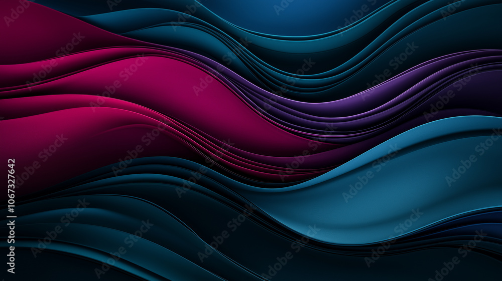 Leinwandbilder Smooth flowing waves in vibrant colors create abstract background with dynamic and elegant design. interplay of red, purple, and blue hues adds depth and movement