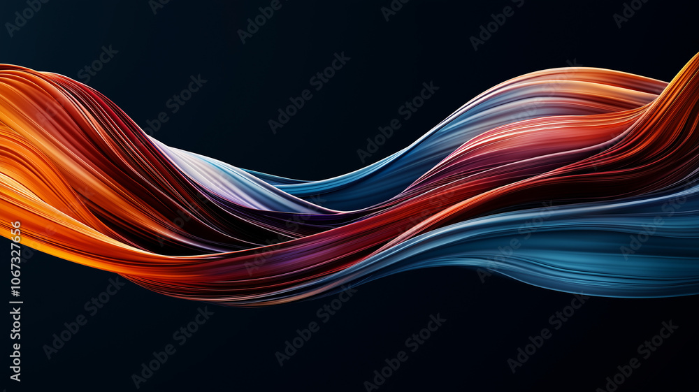 Aufkleber Abstract background with smooth flowing waves in vibrant colors, creating dynamic and fluid visual effect. intertwining lines of red, orange, and blue evoke sense of movement and energy
