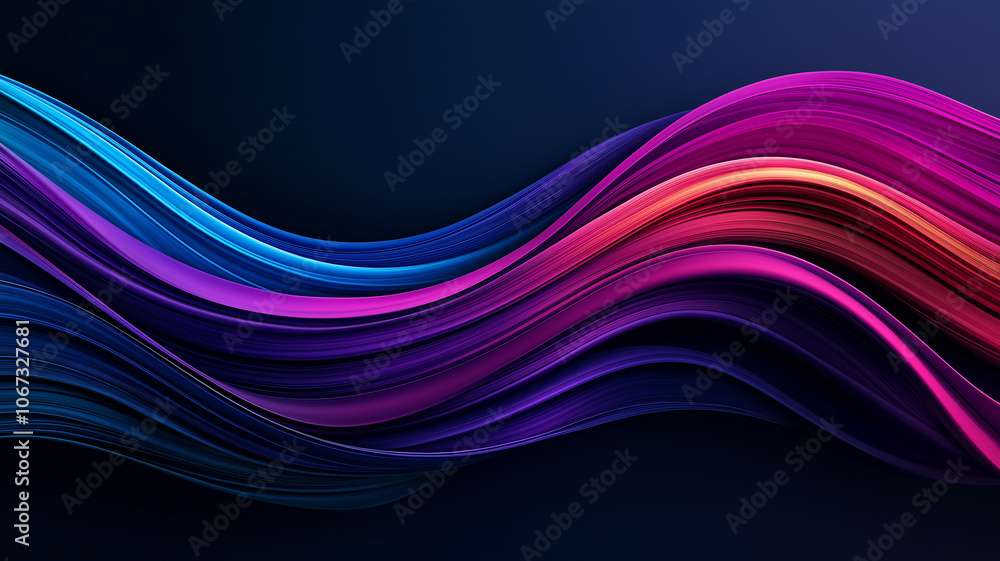 Poster vibrant abstract background with smooth flowing waves in blue, purple, and pink hues, creating dynam