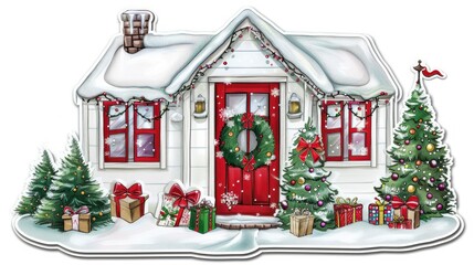 Christmas house with red door