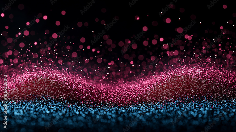Fototapete vibrant abstract image featuring dynamic wave of pink and blue particles against dark background, cr