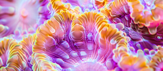 Pink and yellow sea corals close up
