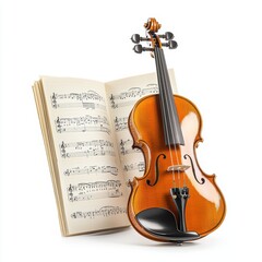 Fototapeta premium Close-up of a violin and sheet music, warm lighting emphasizing the beauty of classical music and craftsmanship