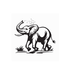  Elephant Marching Prancing Spraying image vector Illustration isolated on white background.