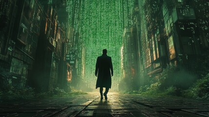 matrix code programming green person simulation 