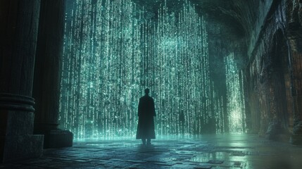 matrix code programming green person simulation 