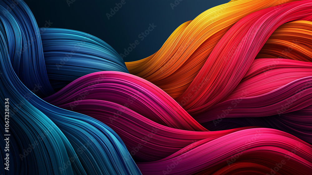 Fototapete Vibrant abstract background with flowing multicolored waves creating dynamic and energetic visual effect. intertwining strands of blue, red, and yellow evoke sense of movement and creativity
