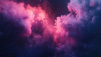 Naklejka premium 3D Rendering of Pink and Purple Nebula with Stars, Fantasy Galaxy Space Backdrop