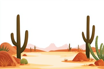 Desert landscape with tall cacti at sunset, warm tones and endless horizons capturing the beauty of the American Southwest