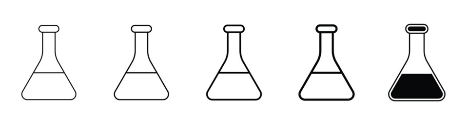 Set 5 Flask icon 1 unexpanded vector 1 silhouette Chemical test tube icon isolated lab equipment pictogram science experiments featuring experiment flasks trendy flat vector style Laboratory test