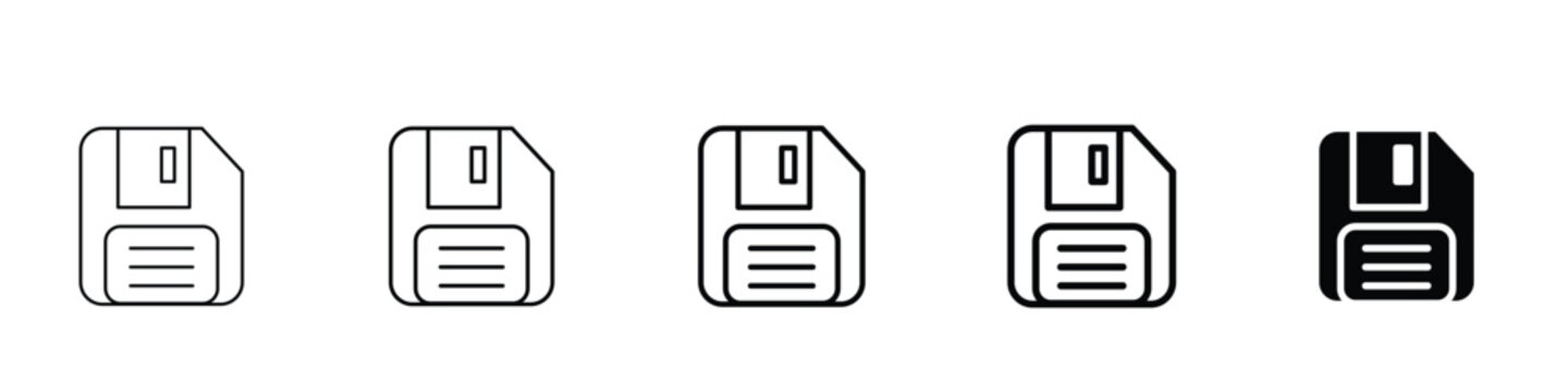 Set 5 floppy disk icons 1 unexpanded vector 1 silhouette, Floppy disk icon design on a white background, stock illustration - flopy disc - computer