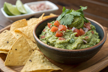Fresh Guacamole with Tortilla Chips and Lime
