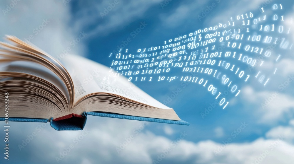 Poster digital transformation of book pages into binary code