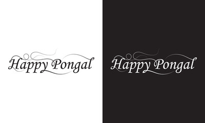 Happy Pongal handwritten  lettering inscription to occasion of south Indian festival holiday design, greeting card, poster, celebration, calligraphy . isolated on white and black background. EPS 10