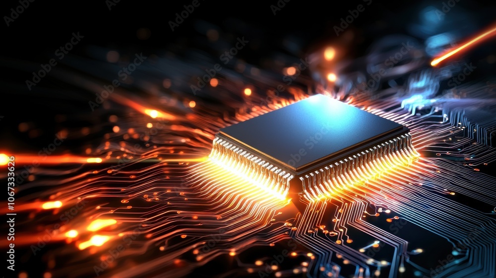 Aufkleber abstract ai microchip on dark background