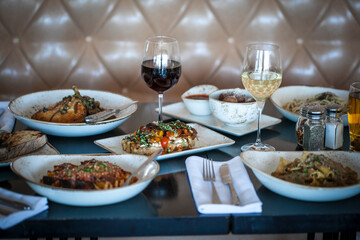 Table with pasta dinner
