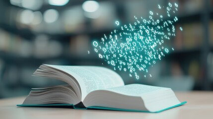 Abstract Book with Pages Turning into Digital Symbols