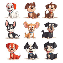 Fototapeta premium Nine Adorable Cartoon Dogs