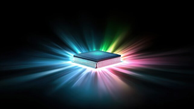 Vibrant Microchip with Engraved Design and Light Effects