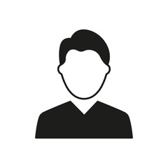 Simple Male Avatar Silhouette Icon. Man with Short Hair, User Profiles and Contact Information in Applications. Isolated Vector Illustration